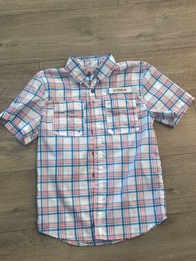 Magellan Outdoors Kids Short-Sleeve Plaid Button-Down in Blue & Pink